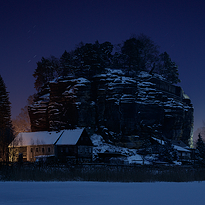 The rock in the village Sloup at night.