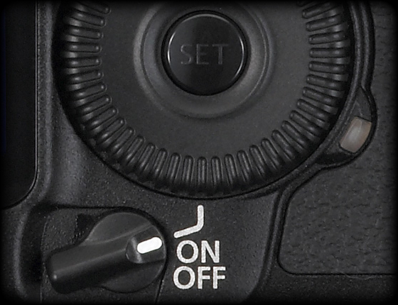 On - off switch on Canon EOS 5D Mark II.