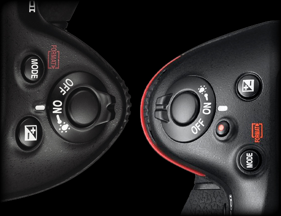 Left: Space around the shutter button on the Nikon D3x. For the new D4 (right), a red button has been added to start movie recording.