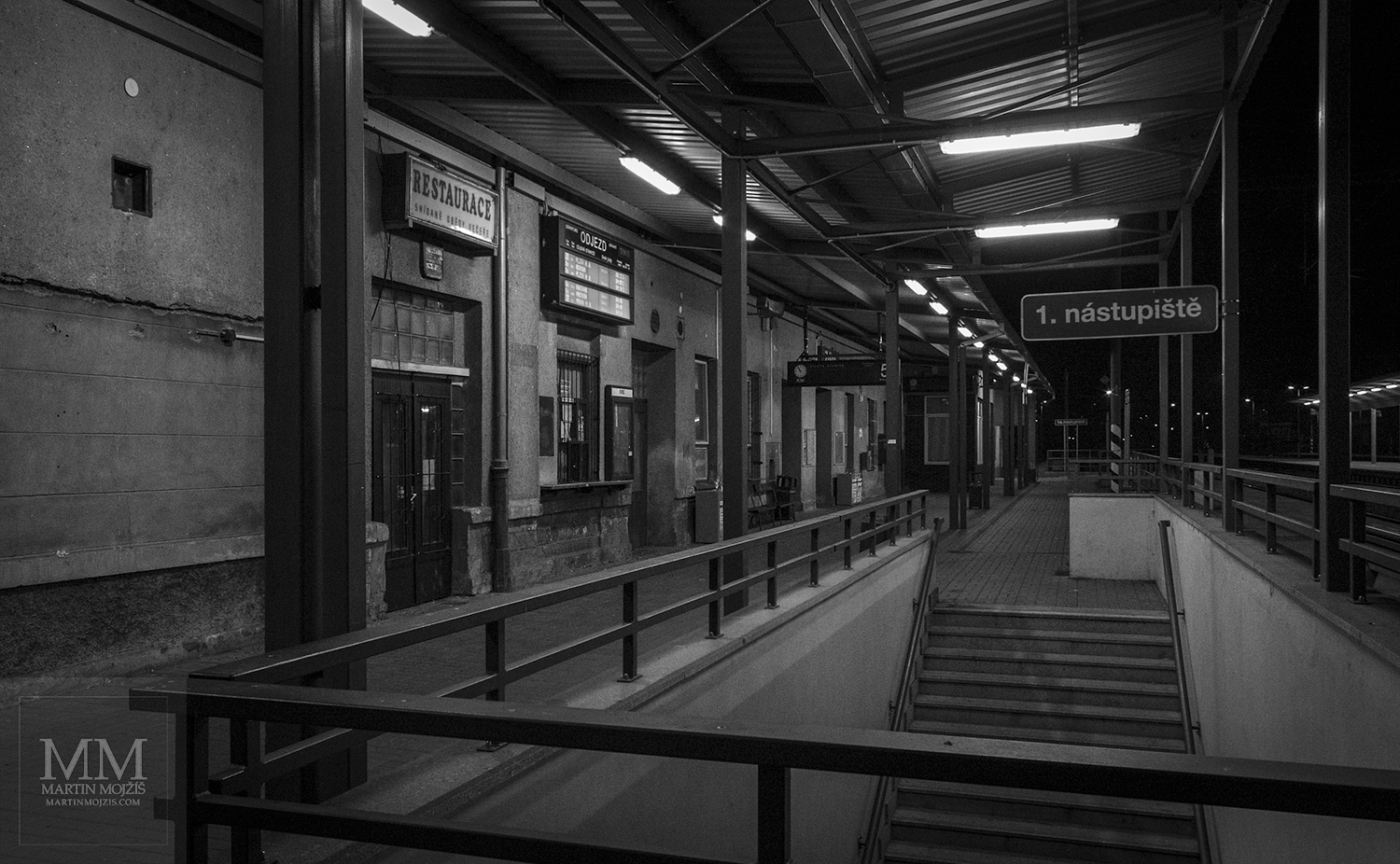 Stairs from the subway and the first platform. Zdice railway station.
