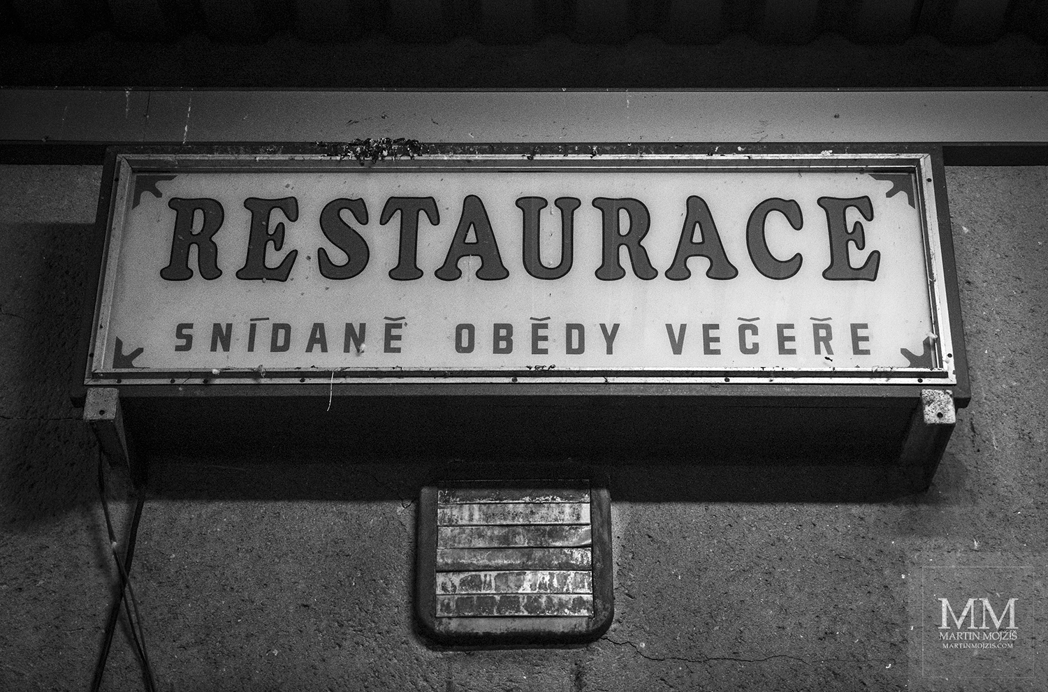 Restaurant signboard. Zdice railway station.