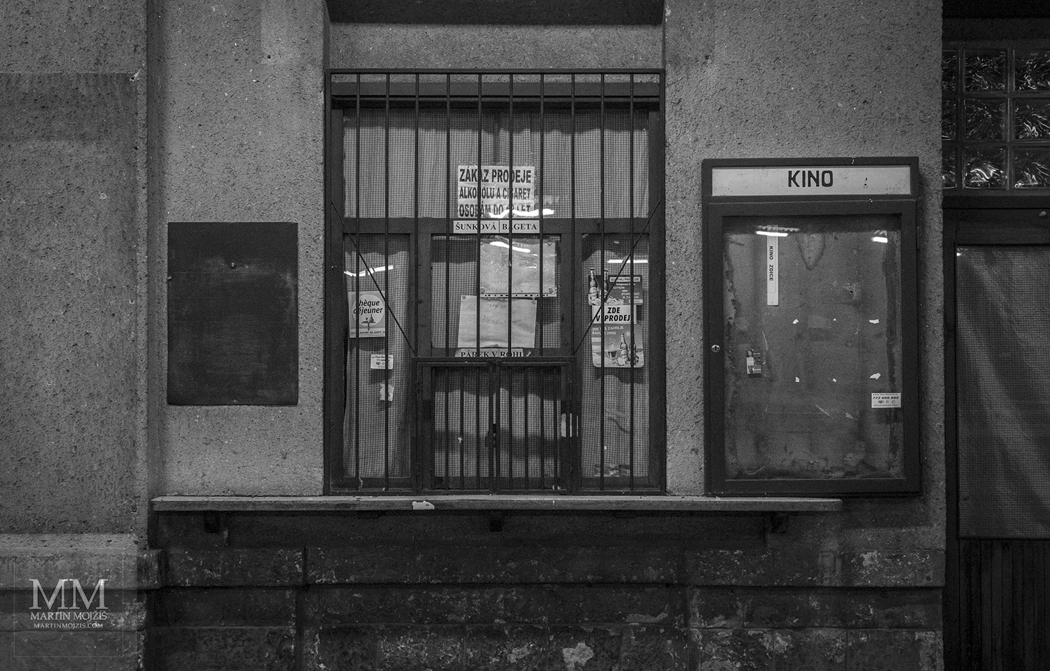 Closed restaurant window. Zdice railway station.