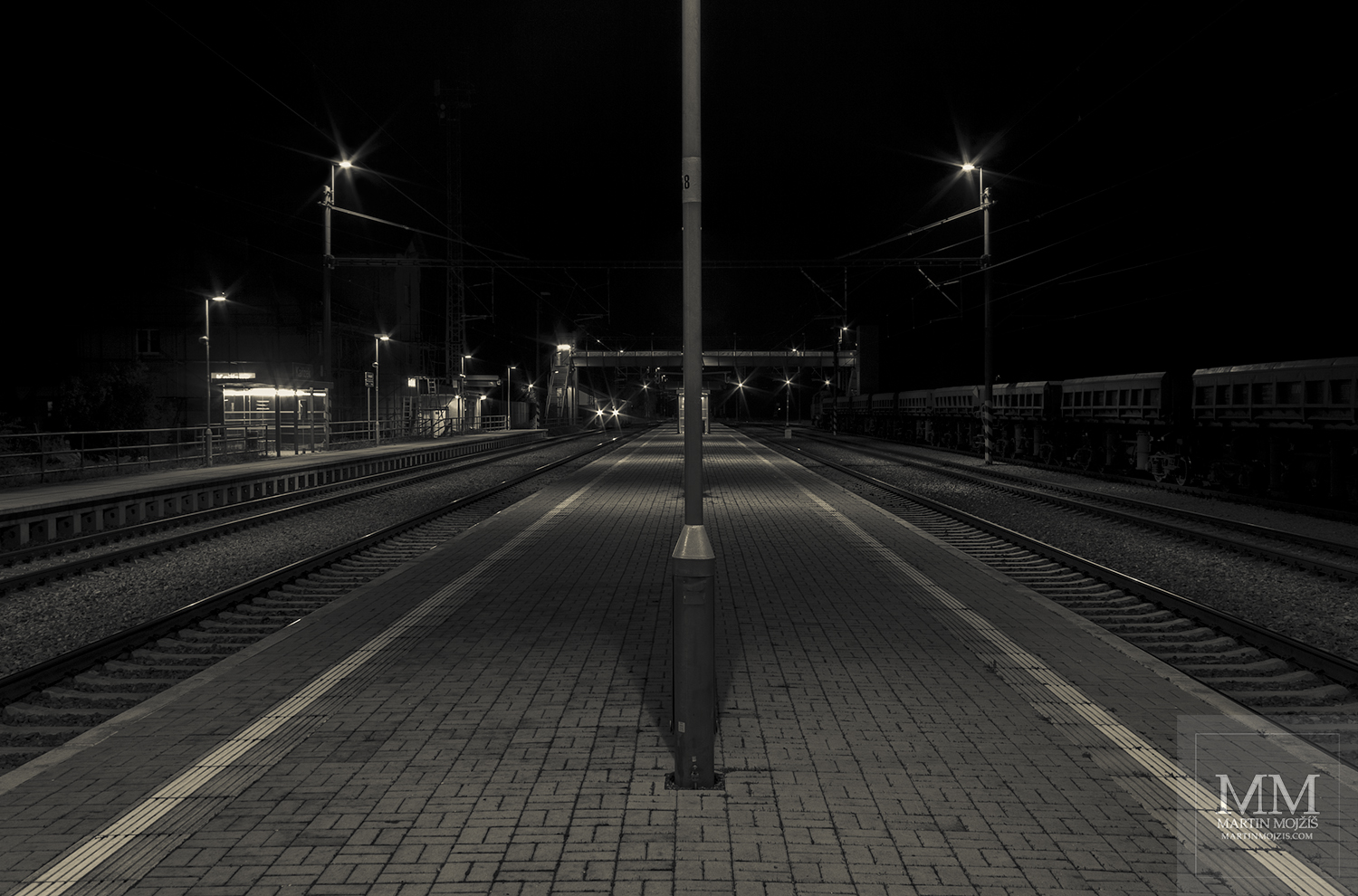 The platform. Karizek railway station at night.