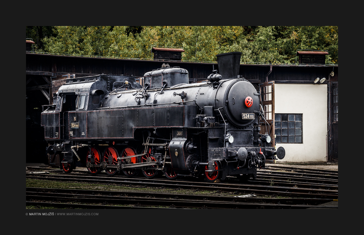Steam locomotive 524 1110. Railway (railroad) museum in Luzna near Rakovnik.