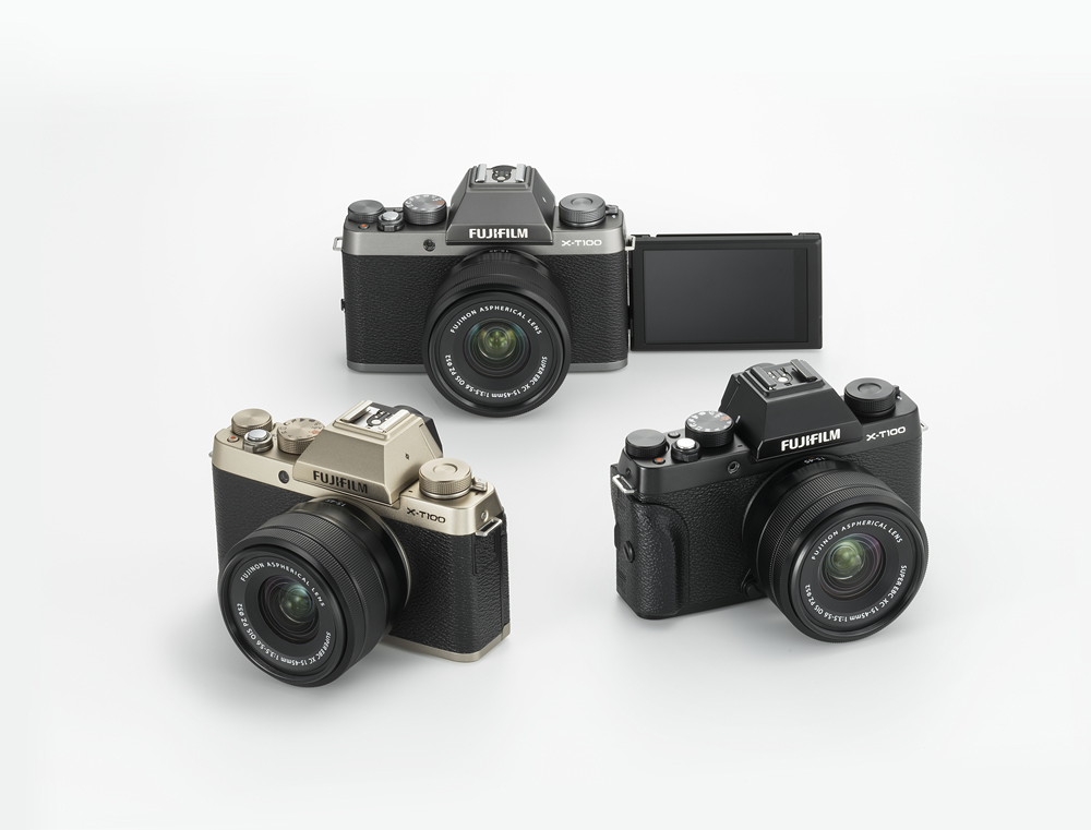 Fujifilm X-T100, three different color variants.
