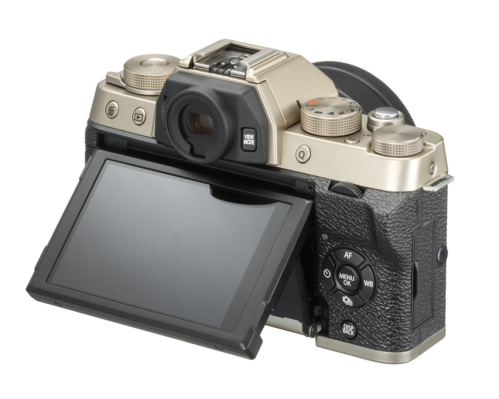 Fotoaparát Fujifilm X-T100 - pohled zezadu a zboku.