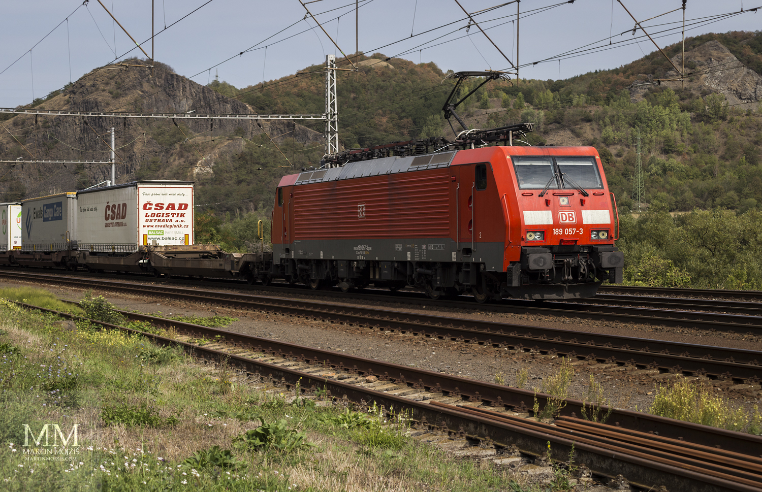 Red electric locomotive 189 057-3 DB Deutsche Bahn.