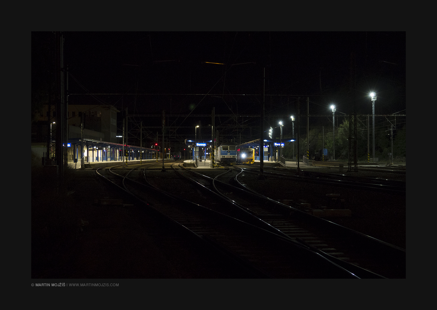 Beroun railway station at night.