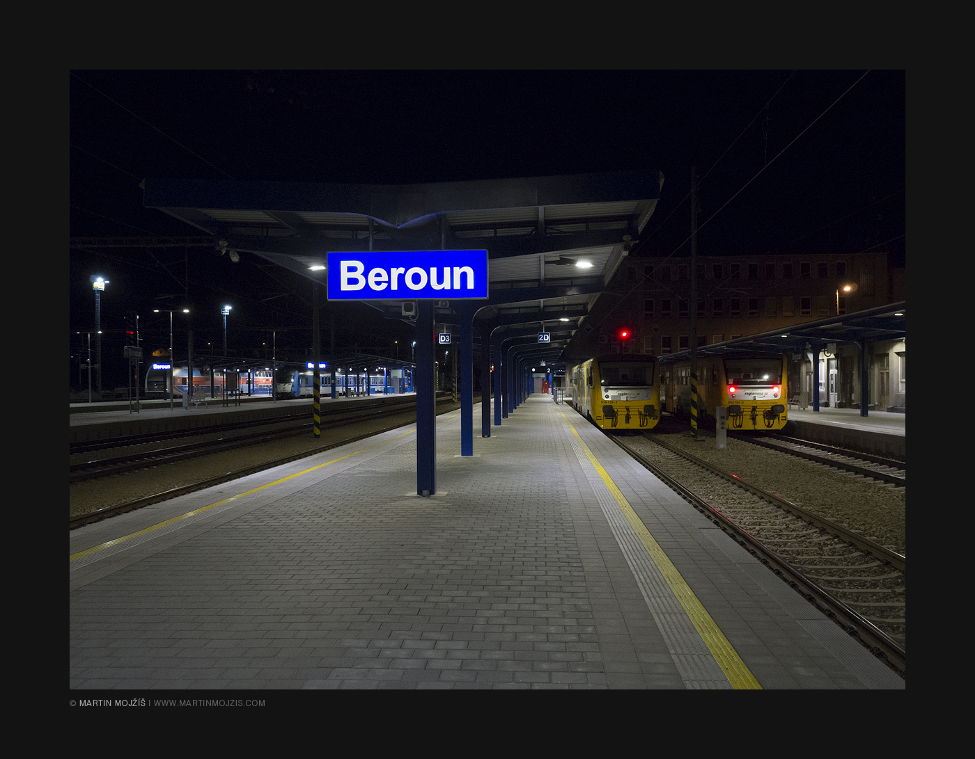 Beroun railway station at night.