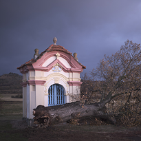 Kaple a spadlý strom. Úvodní fotografie ke galerii Deníky XXXIII.