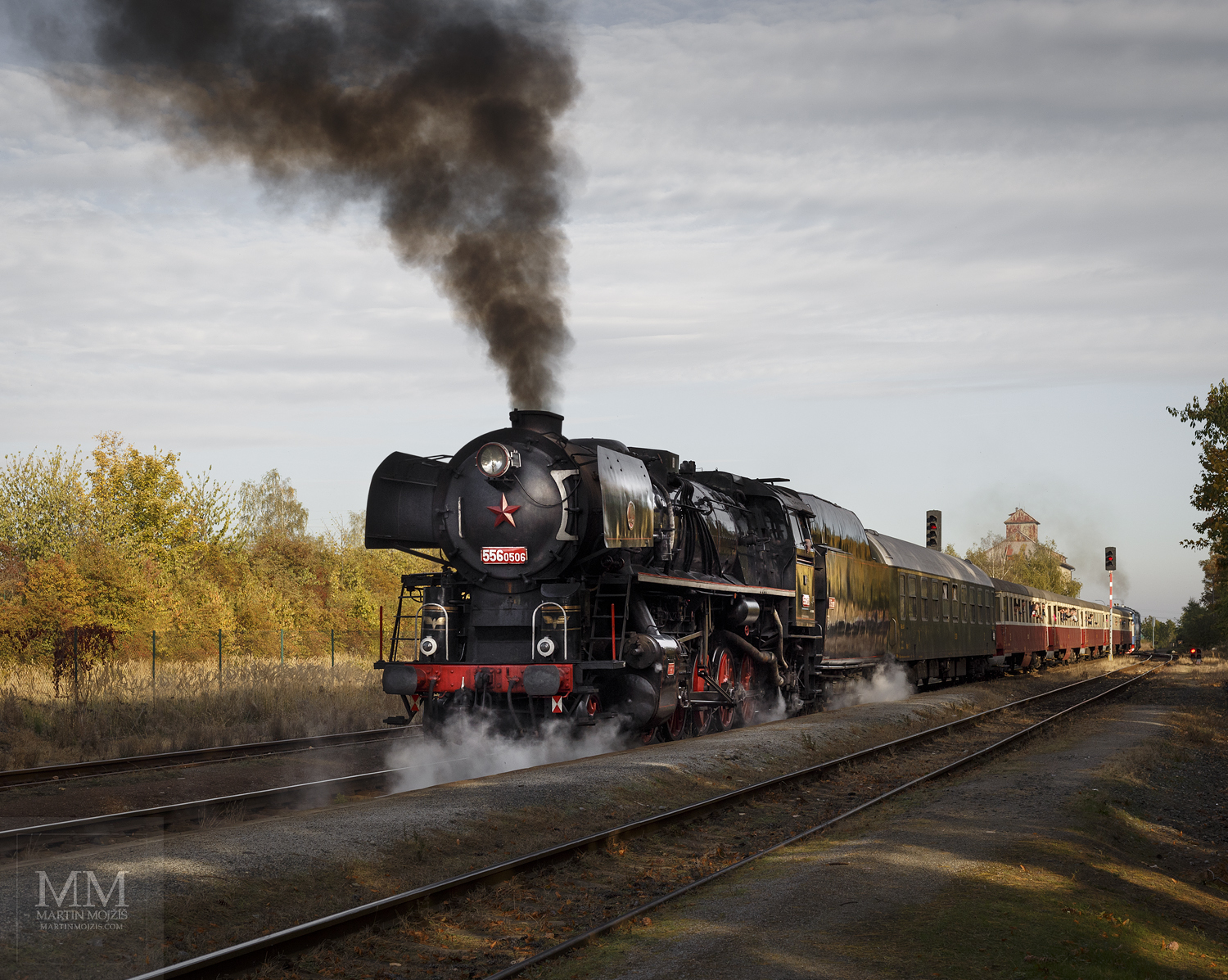 Large format, fine art photograph of steam locomotive on the end of the passenger train. Martin Mojzis.