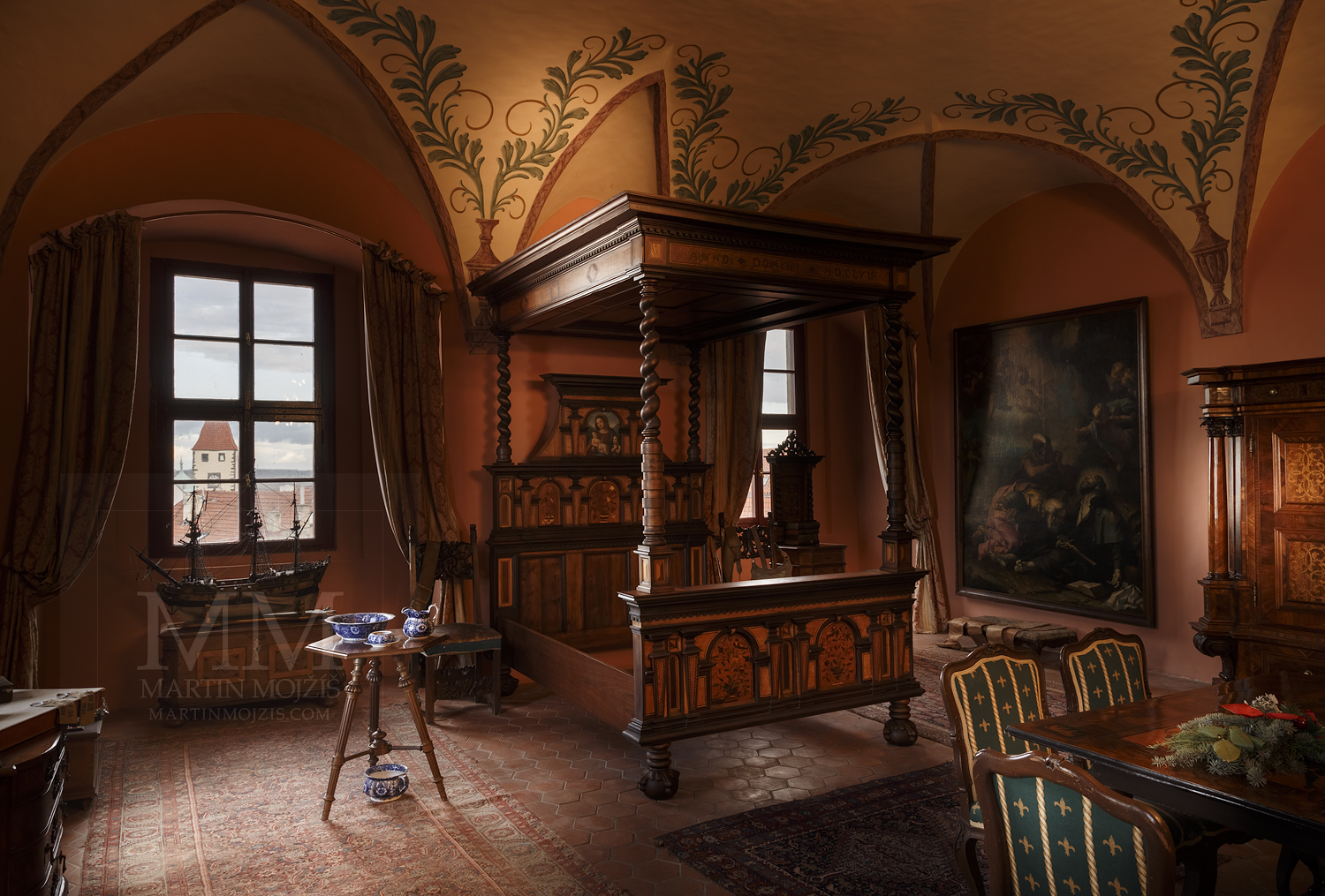 Chateau Melnik – large bedroom of Jiri Kristian. Professional photography of architecture - interiors.